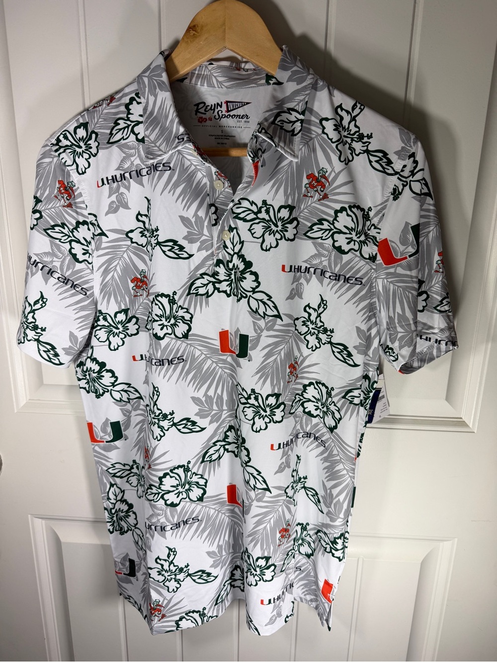Reyn Spooner Miami Hurricanes White Floral Short Sleeve Shirt